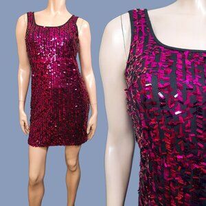 Y2K Sequined Sleeveless Mini Dress Womens 6 Magenta Pink McBling Indie Sleaze